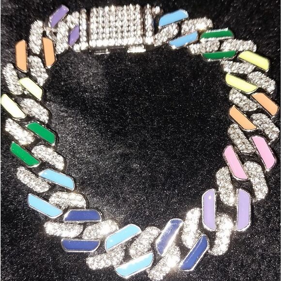 Luxurious rainbow zirconia cuban link bracelet 8 inches - Picture 8 of 8